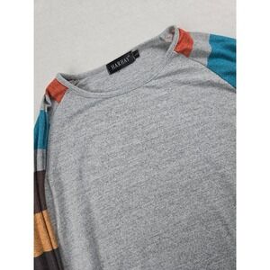 HARHAY Womens Gray Long Sleeve‎ Crew Neck Striped Colorblock Raglan Top Size L